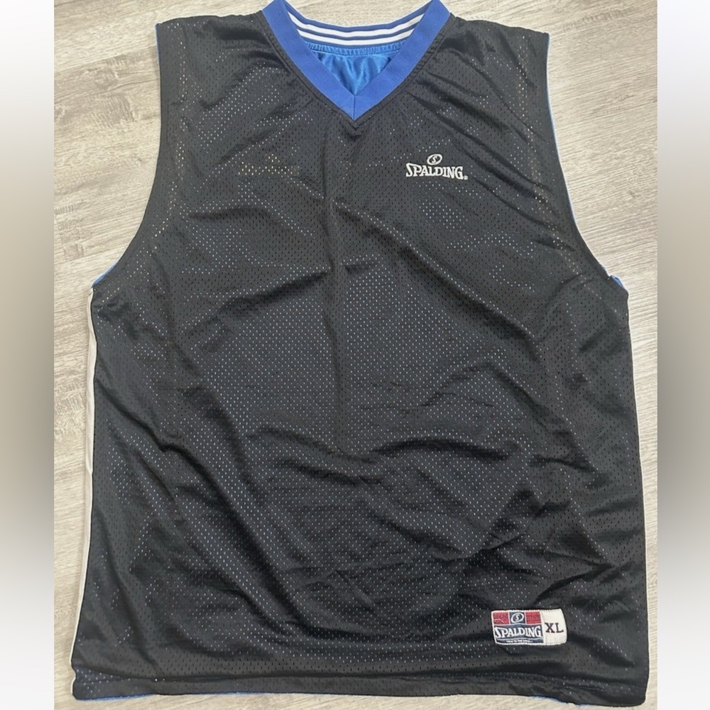 Vintage SPALDING Reversible Basketball Tank Jersey Blue/Black Sleeveless XL